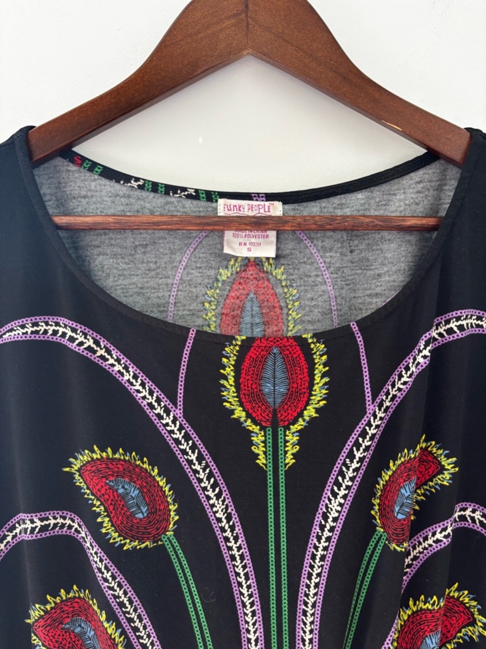 Funky People Abstract Floral Print Tunic Top Boho Artsy Festival Chic Size S - Picture 6 of 10